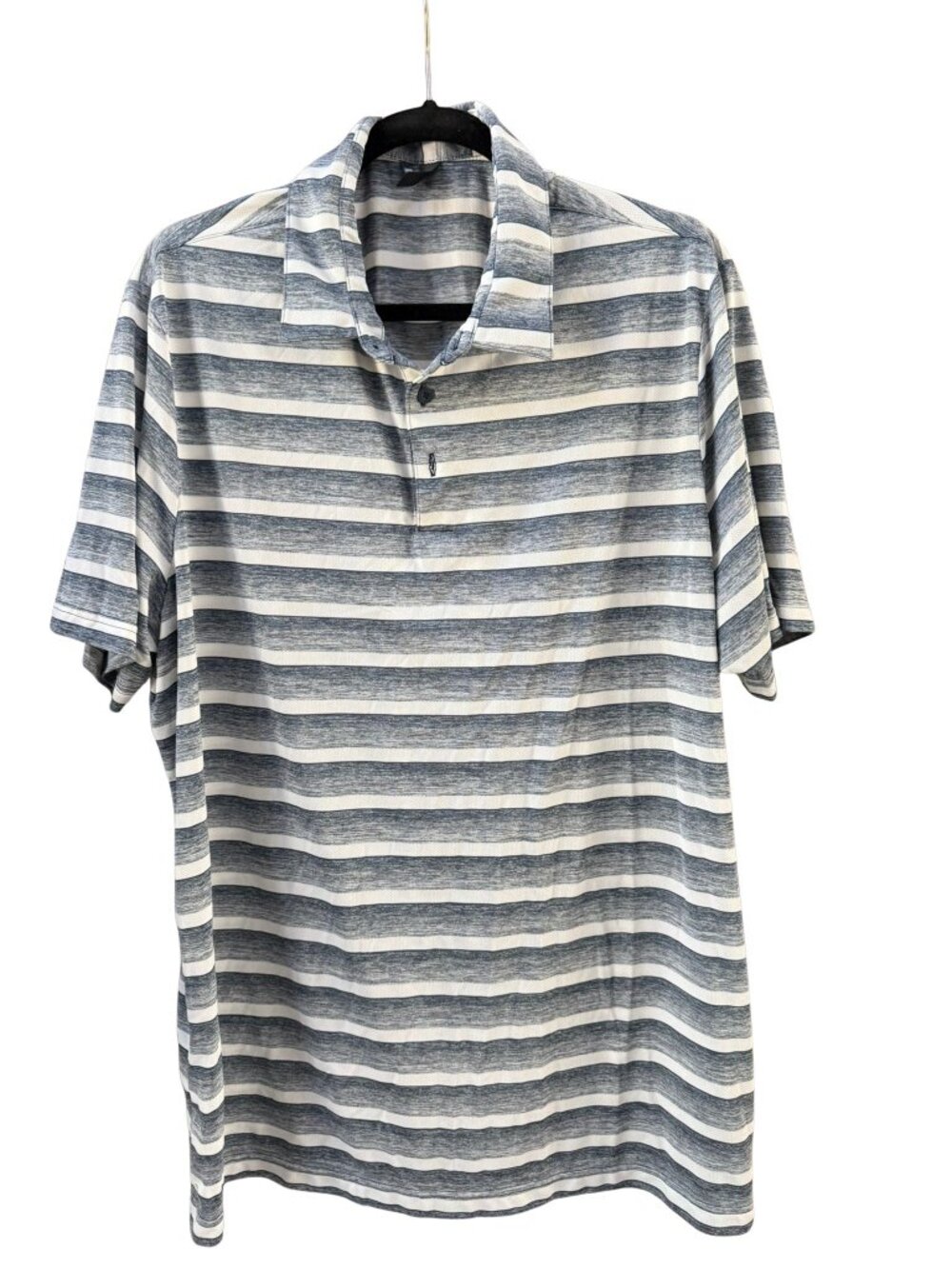 Adidas Golf Polo Shirt Men's 2XL Gray White Striped Performance Short Sleeve